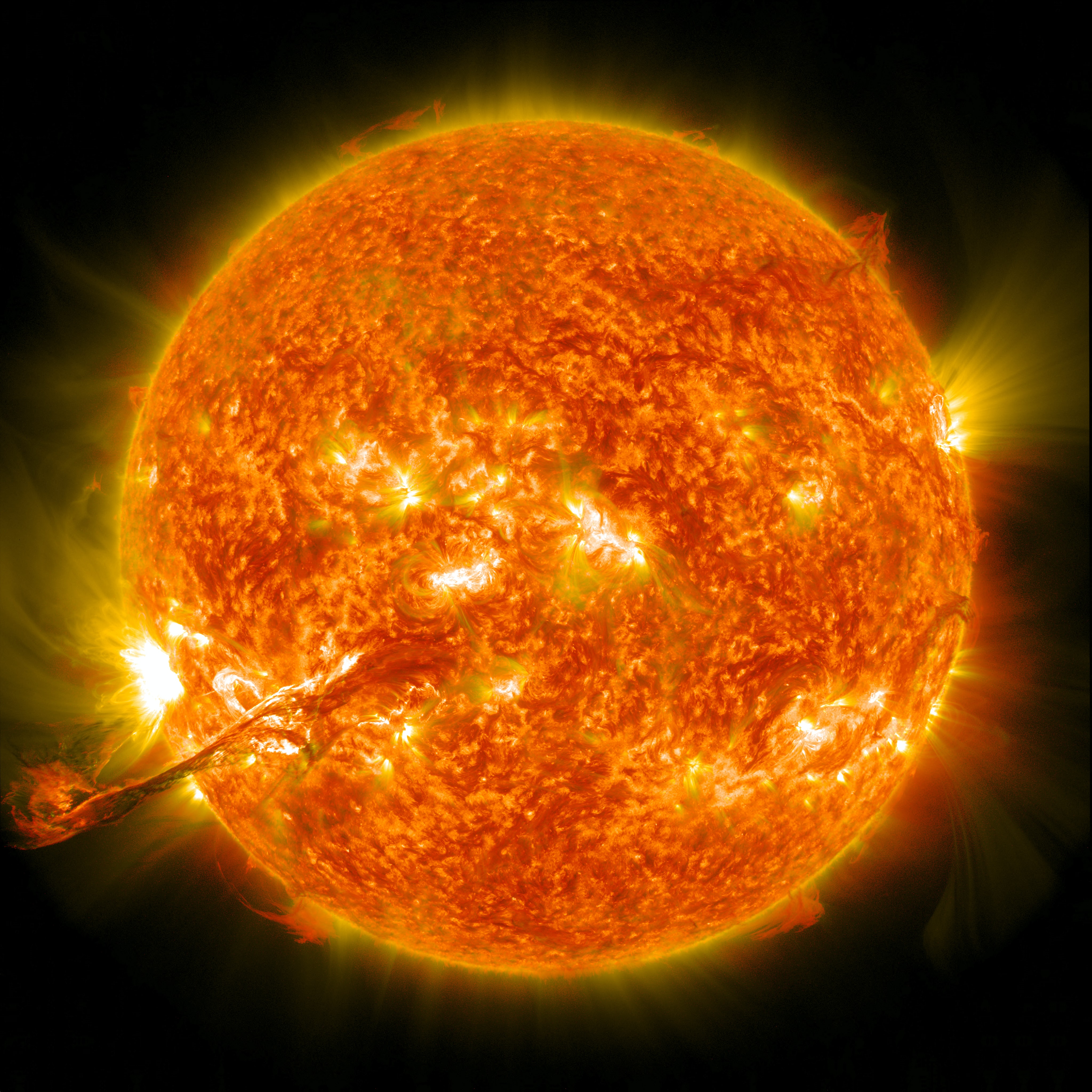 Earth from space, showing atmospheric layers exposed to solar activity